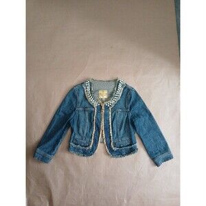 Princess Vera Wang Denim Bolero Jacket Womens XS Pearls Glam
